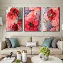 Kolaj Tasarım Sulu Boya Efektli Çiçek Desenli Metal Çerçeveli Tablo Seti Siyah /s