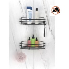 Eym Tekno Tel ST-207 Yapışkanlı Kancalı 2 Adet Köşelik Banyo Rafı Siyah
