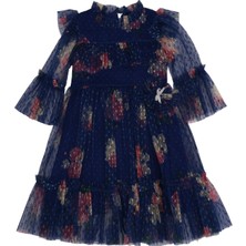 Bebelop Fistollu Çiçek Desenli Tül Elbise