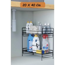 Zabata 2 Katlı Evye Tezgah Altı Raf Banyo Mutfak Dolabı Çok Amaçlı Düzenleyici Deterjanlık Organizer 20X40