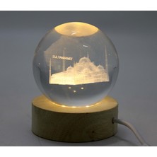 My Home Hediyelik 3D Kristal Cam Küre Ahşap Soketli Istanbul Temalı LED Lamba