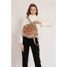 Street Bag Fargin Etnik Otantik Desenli Yuvarlak Sırt Çantası Nakışlı Bohemian Tarz Sırt Çantası