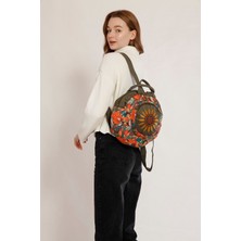 Street Bag Fargin Etnik Otantik Desenli Yuvarlak Sırt Çantası Nakışlı Bohemian Tarz Sırt Çantası