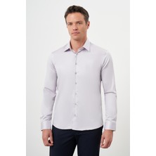 Morven  Erkek Gri Pamuk Düz Desen Sert Yaka Slim Fit  Gömlek