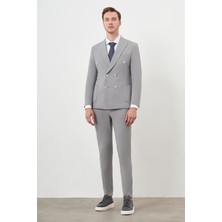 Morven  Erkek Gri Polyamide Trend Kruvaze Slim Fit Sivri Yaka Takım Elbise