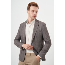Morven  Erkek Kahve Örme Slim Fit Torba Cep Mono Yaka Spor Ceket