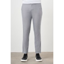 Morven  Erkek Gri Poliviskon Trend Desenli Lastikli Slim Fit Pantolon