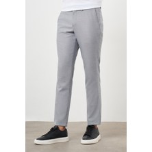 Morven  Erkek Gri Poliviskon Trend Desenli Lastikli Slim Fit Pantolon