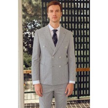 Morven  Erkek Mavi Keten Trend Slim Fit Sivri Yaka Takım Elbise