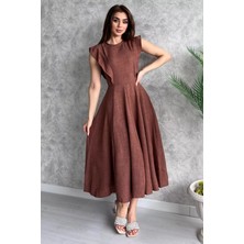 Julude Kahve Kadın Bisiklet Yaka Kiloş Elbise P-00003873