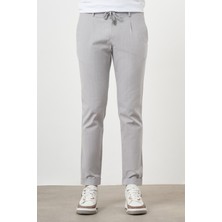 Morven  Erkek Gri Pamuk Keten Trend Ipli Jogger Slim Fit Spor Pantolon
