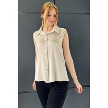 Julude Bej Sırt Dekolteli Şerit Taş Detaylı Kadın Bluz P-00011459