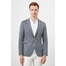 Morven  Erkek Gri Örme Slim Fit Torba Cep Mono Yaka Spor Ceket