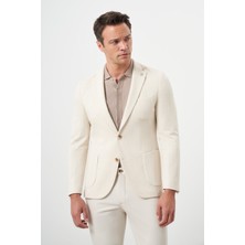 Morven  Erkek Bej Örme Slim Fit Torba Cep Mono Yaka Spor Ceket