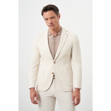 Morven  Erkek Bej Örme Slim Fit Torba Cep Mono Yaka Spor Ceket