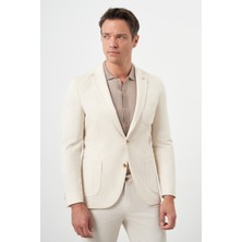 Morven  Erkek Bej Örme Slim Fit Torba Cep Mono Yaka Spor Ceket