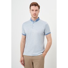 Morven  Erkek A. Mavi Trend Merserize Jakar Desen Düğmeli Yaka Dynamic Fit T-Shirt