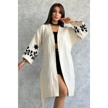 Julude Taş Bel Kuşaklı Nakışlı Kadın Kimono P-00011644