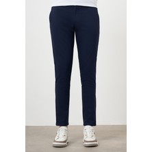 Morven  Erkek Lacivert Yazlık Pileli Slim Fit Chino Pantolon