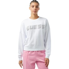 Guess Kadın Önde Taşlı Logolu Sweatshirt Beyaz