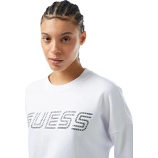 Guess Kadın Önde Taşlı Logolu Sweatshirt Beyaz