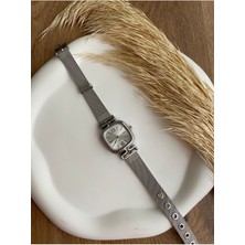 Quartz Bs Stıll Hasır Kordon Minimal Kadın Kol Saati Modern Gümüş Renk Vintage Quartz