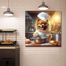 Gaagart Kare Kanvas Mutfak Tablosu Aşçı Hayvanlar Pomeranian Köpek
