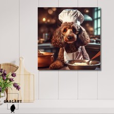 Gaagart Kare Kanvas Mutfak Tablosu Aşçı Hayvanlar Tüylü Poodle Köpek