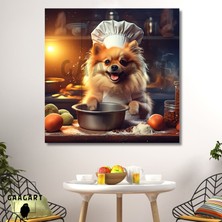 Gaagart Kare Kanvas Mutfak Tablosu Aşçı Hayvanlar Sevimli Pomeranian
