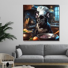 Gaagart Kare Kanvas Mutfak Tablosu Aşçı Hayvanlar Siyah Fransız Bulldog