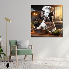 Gaagart Kare Kanvas Mutfak Tablosu Aşçı Hayvanlar Siyah French Bulldog