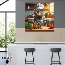 Gaagart Kare Kanvas Mutfak Tablosu Aşçı Hayvanlar Gri Scottish Fold