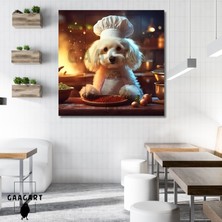 Gaagart Kare Kanvas Mutfak Tablosu Aşçı Hayvanlar Beyaz Tüylü Poodle