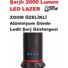 Flyonlook Şarj Edilebilir El Feneri  2000 Lümel Zoom  Özellikli Ledli Şarj Gösterge Fosforlu  Balıkçılık Kamp