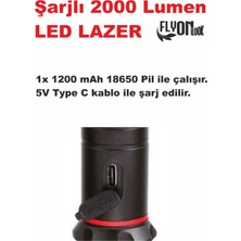 Flyonlook Şarj Edilebilir El Feneri  2000 Lümel Zoom  Özellikli Ledli Şarj Gösterge Fosforlu  Balıkçılık Kamp