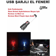 Flyonlook Şajlı El Feneri Çok Fonksiyonlu Fener Hem Ortam Aydınlatma ve Kırmızı Mavi Flaşör Lamba Mıknatıslı