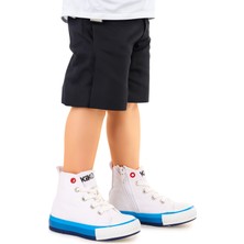 Kiko Kids Tinna Bağcıklı Erkek Bebek Boğazlı Keten Spor Ayakkabı Beyaz - Mavi