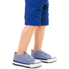 Kiko Kids Linen Cırtlı Erkek Bebek Keten Spor Ayakkabı Kot Mavi