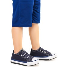 Kiko Kids Linen Cırtlı Erkek Bebek Keten Spor Ayakkabı Lacivert