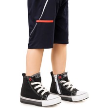 Kiko Kids Tinna Bağcıklı Erkek Bebek Boğazlı Keten Spor Ayakkabı Siyah