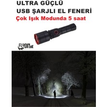 Flyonlook Ultra Güçlü Şarjlı El Feneri 5 Kademeli Güçlü Modda 5 Saat Etkili El Feneri  20W LED Lamba