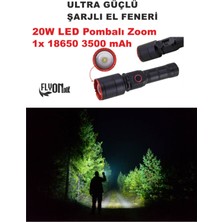 Flyonlook Ultra Güçlü Şarjlı El Feneri 5 Kademeli Güçlü Modda 5 Saat Etkili El Feneri  20W LED Lamba