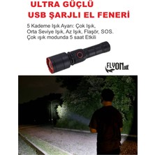 Flyonlook Ultra Güçlü Şarjlı El Feneri 5 Kademeli Güçlü Modda 5 Saat Etkili El Feneri  20W LED Lamba