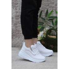 Fort Flet 207 Beyaz Fermuarlı Bağçıklı Dolgu Taban Kadın Spor Ayakkabı