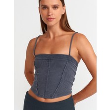 Dilvin 20794 Askılı Crop Top-Antrasit