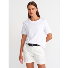 Dilvin 31142 Bisiklet Yaka T-Shirt-Beyaz