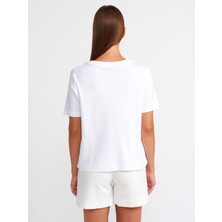 Dilvin 31142 Bisiklet Yaka T-Shirt-Beyaz