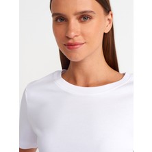 Dilvin 31142 Bisiklet Yaka T-Shirt-Beyaz