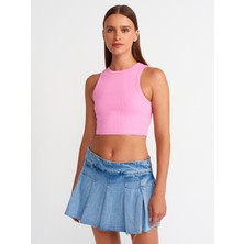 Dilvin 20820 Dikiş Efektli Crop Top-Pembe