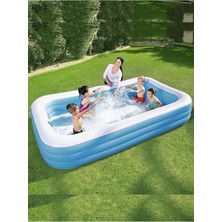 Mediterian 251-300 cm Dikdörtgen Şişme Aile Havuzu Büyük Boy 262X175X51 cm Şişme Pompa Dahil Değildir Mavi